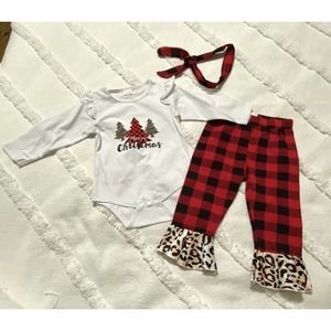 Girls Long Sleeve & Bell Pants Set 2pcs Merry Christmas Outfit 12-18 months